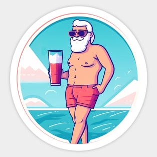 Funny Santa Relaxing, Tropical Christmas Sticker